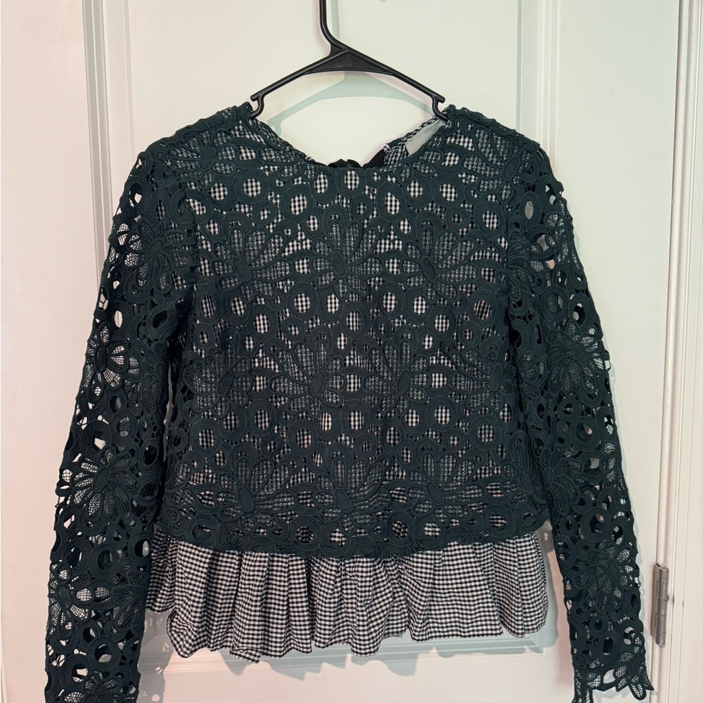 Maeve Forest Green Cropped Peplum Blouse